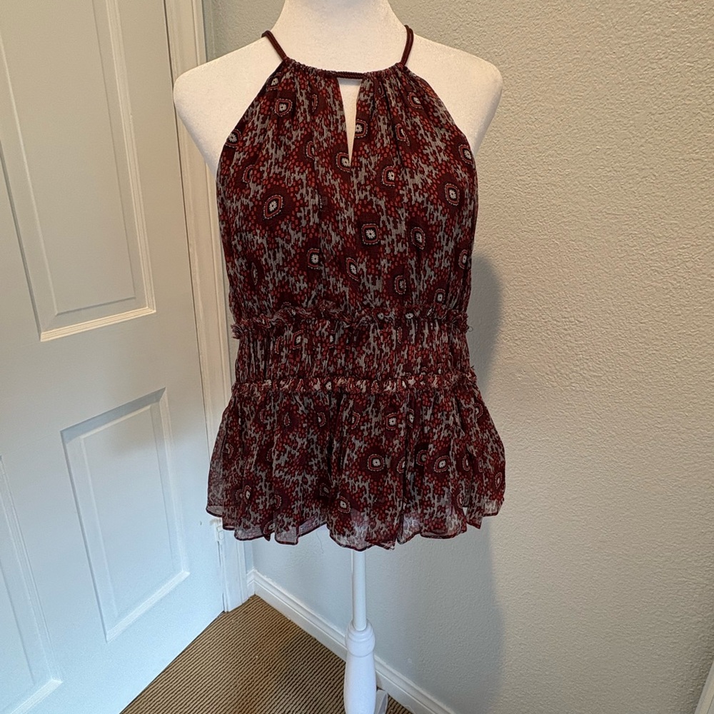 Cinq à Sept Burgundy Patterned Halter Top